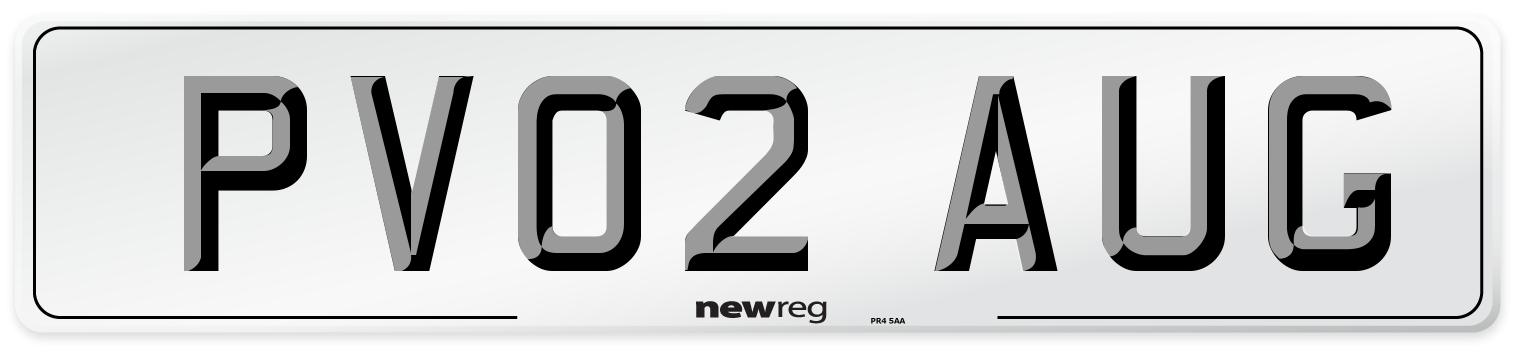 PV02 AUG Number Plate from New Reg